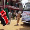 Commissioner Dr. Danvas Makori flagging off a peace caravan ahead of the International Day of Peace Celebrations in Kibera on 18th September, 2020.